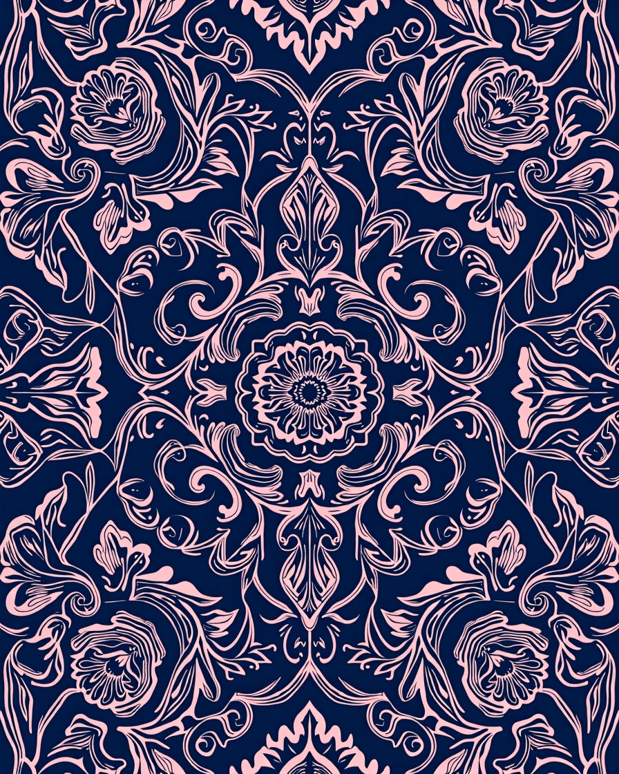 Elegant Floral Swirl Damask Pattern Rug