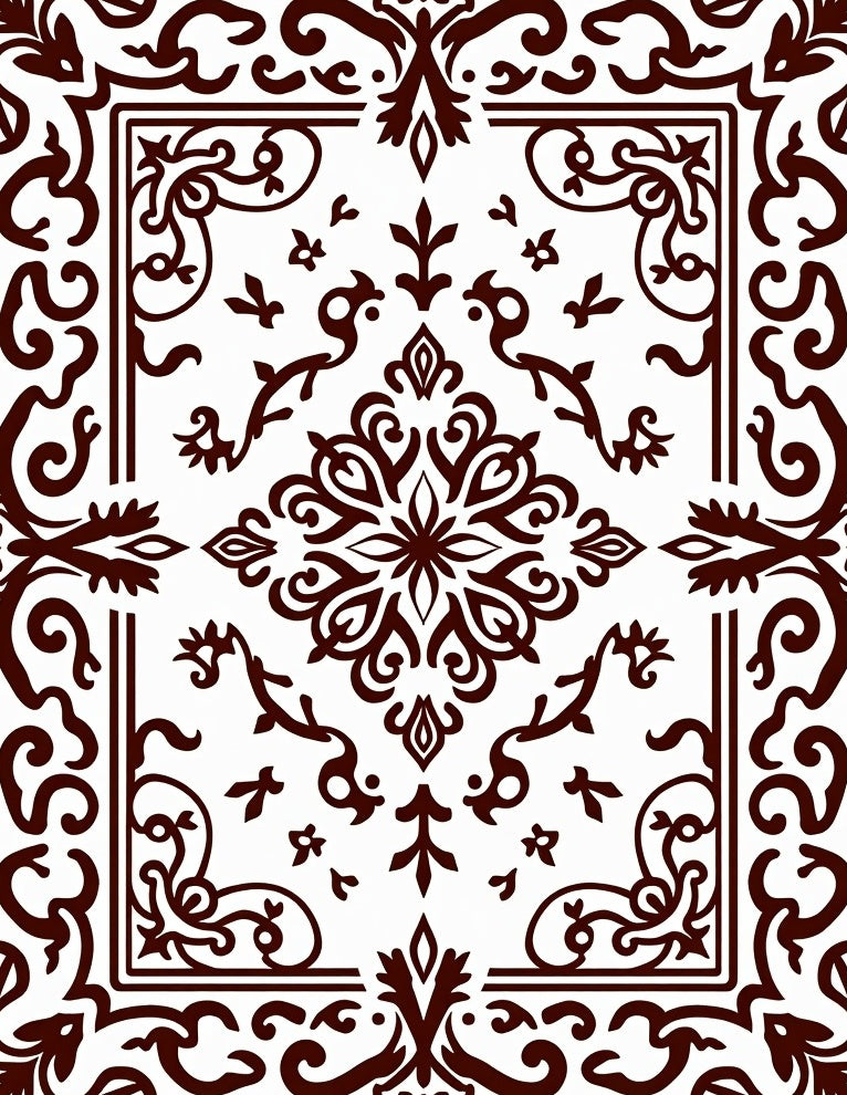 Ornate Dark Paisley Scroll Pattern Rug