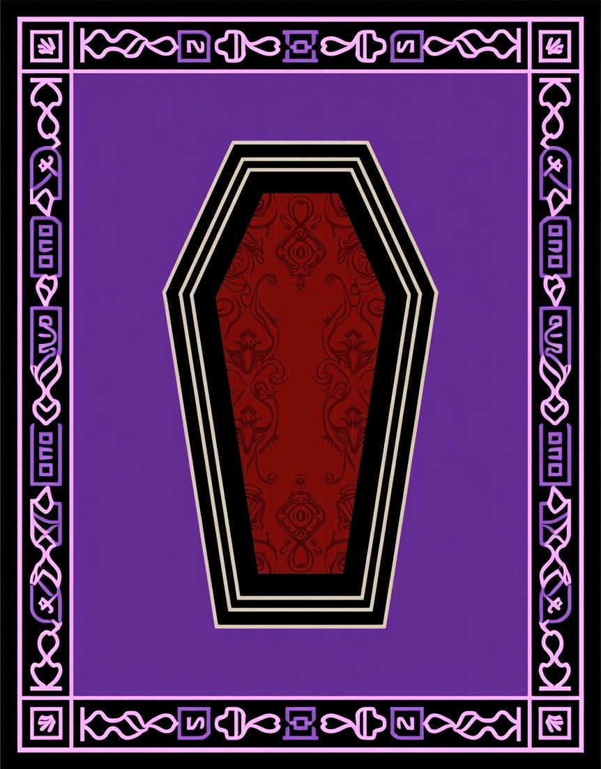 Dark Red Coffin Shape Damask Rug