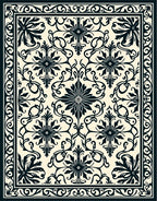 Ornate Black Floral Symmetry Rug