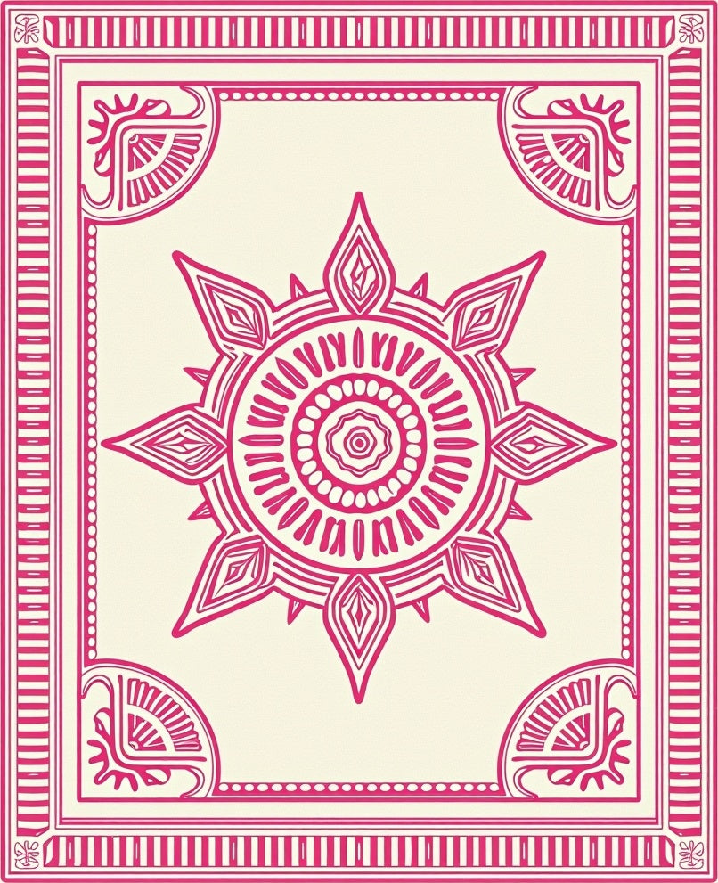 Radiant Sunburst Geometric Border Rug