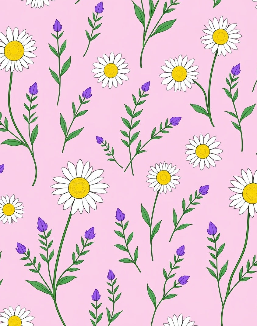 Daisies Buds Floral Pattern Rug
