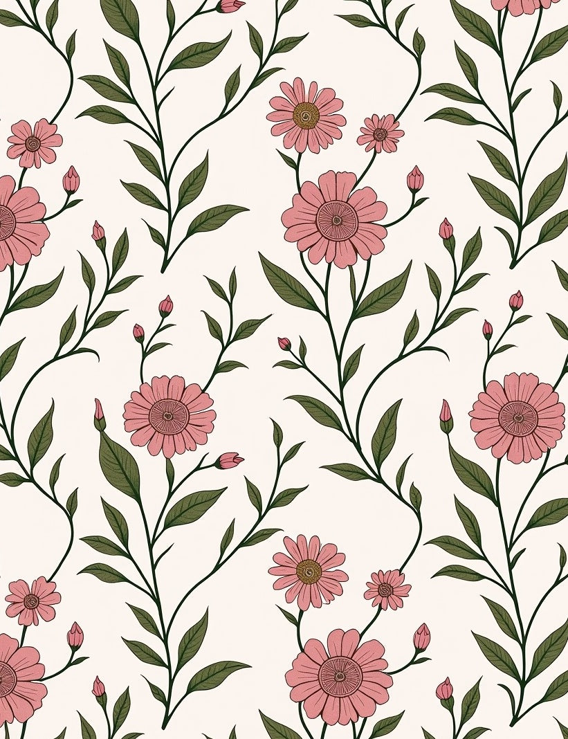 Vintage Pink Floral Vine Pattern Rug