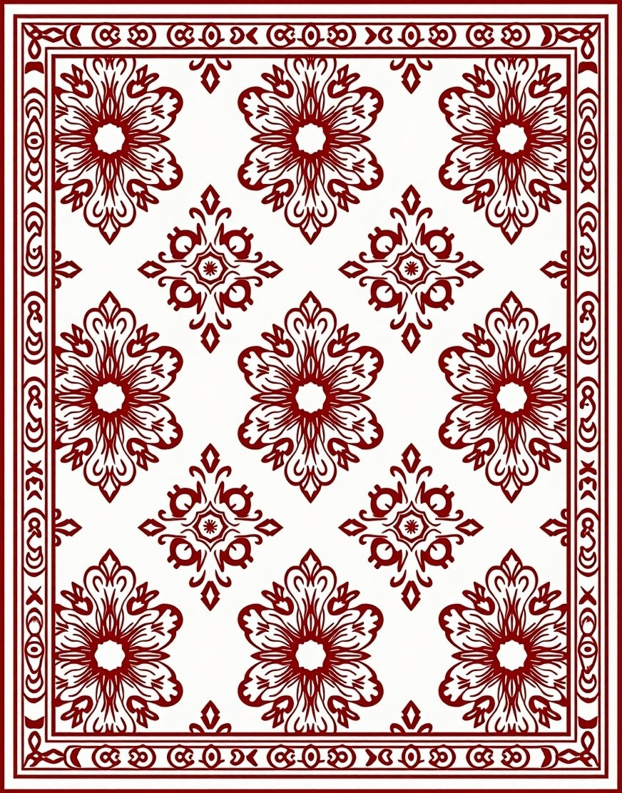 Rich Red Floral Medallion Pattern Art Rug