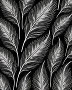 Elegant White Feathers Black Pattern Rug