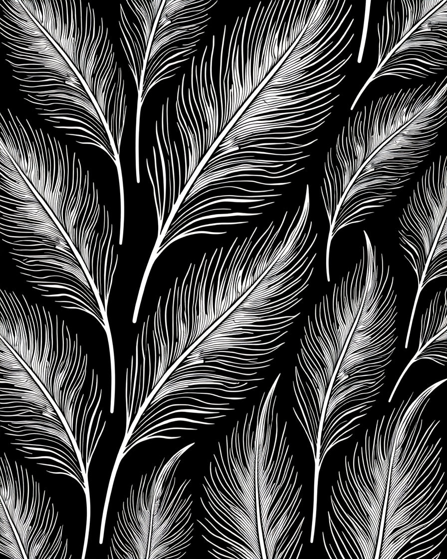 Elegant White Feathers Black Pattern Rug