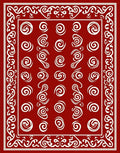 Red Swirl Pattern Accent Border Rug