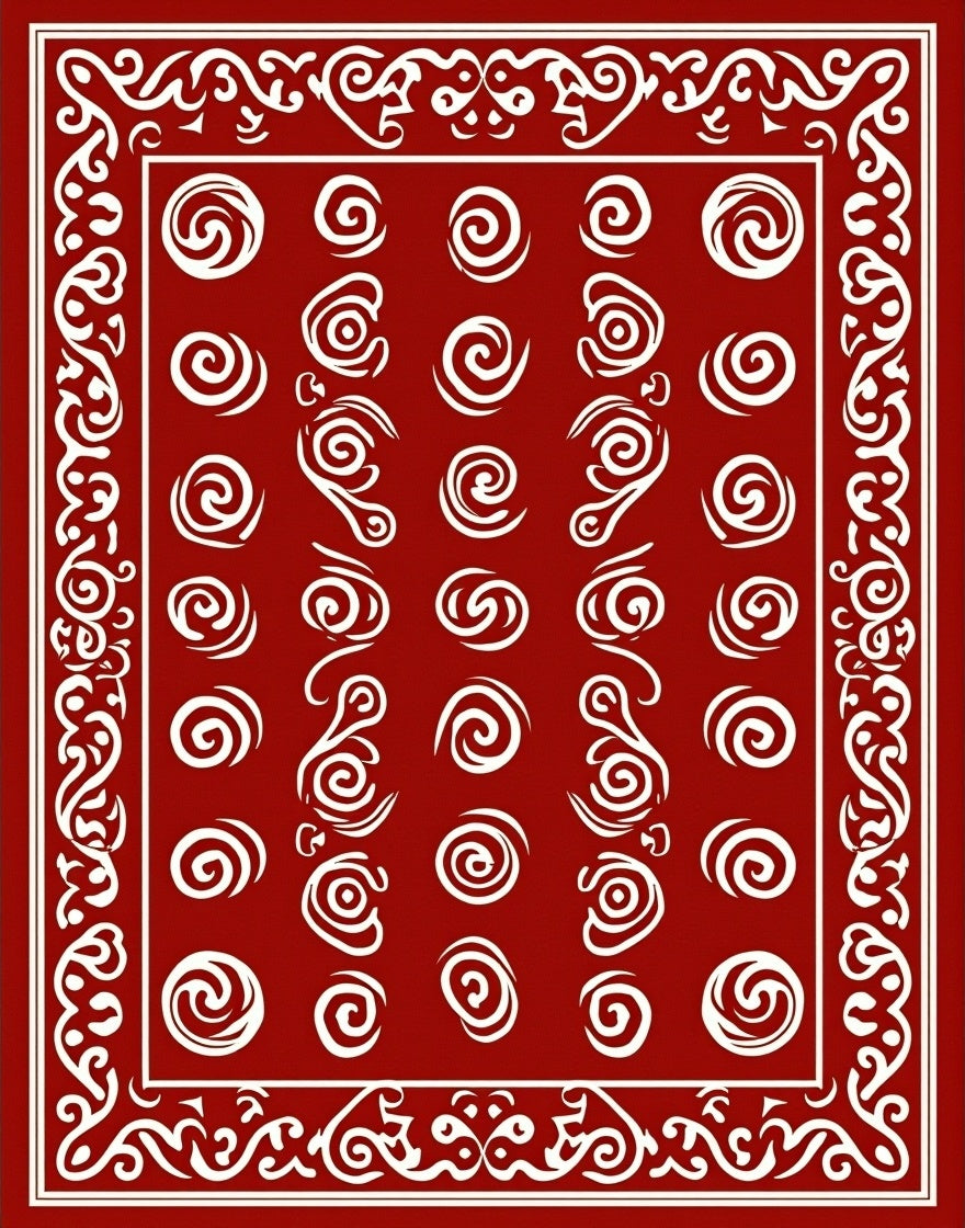 Red Swirl Pattern Accent Border Rug