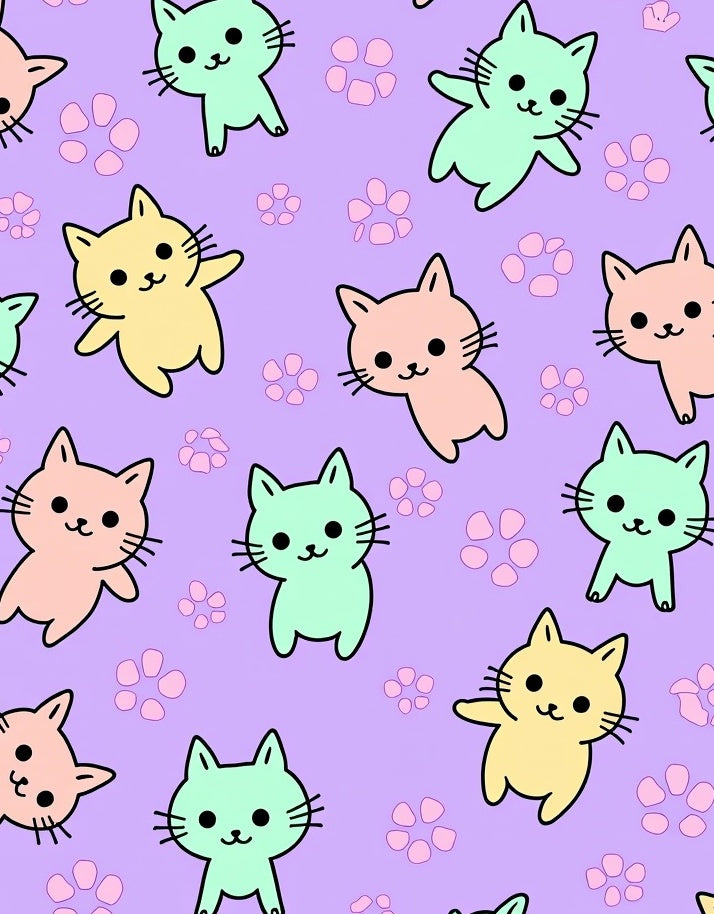 Playful Pastel Cat Paw Print Pattern Rug