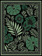 Emerald Green Floral Foliage Border Rug