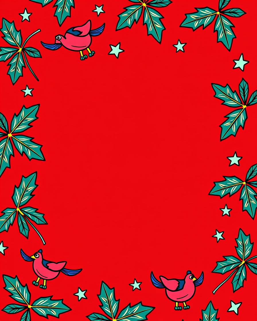 Whimsical Pink Birds Green Leaves Stars Rug