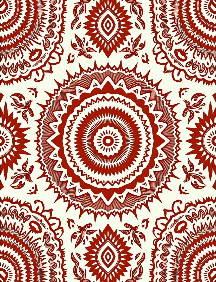 Intricate Red Floral Mandala Pattern Rug