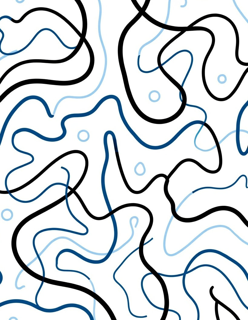 Abstract Intertwined Blue Black Waves Rug