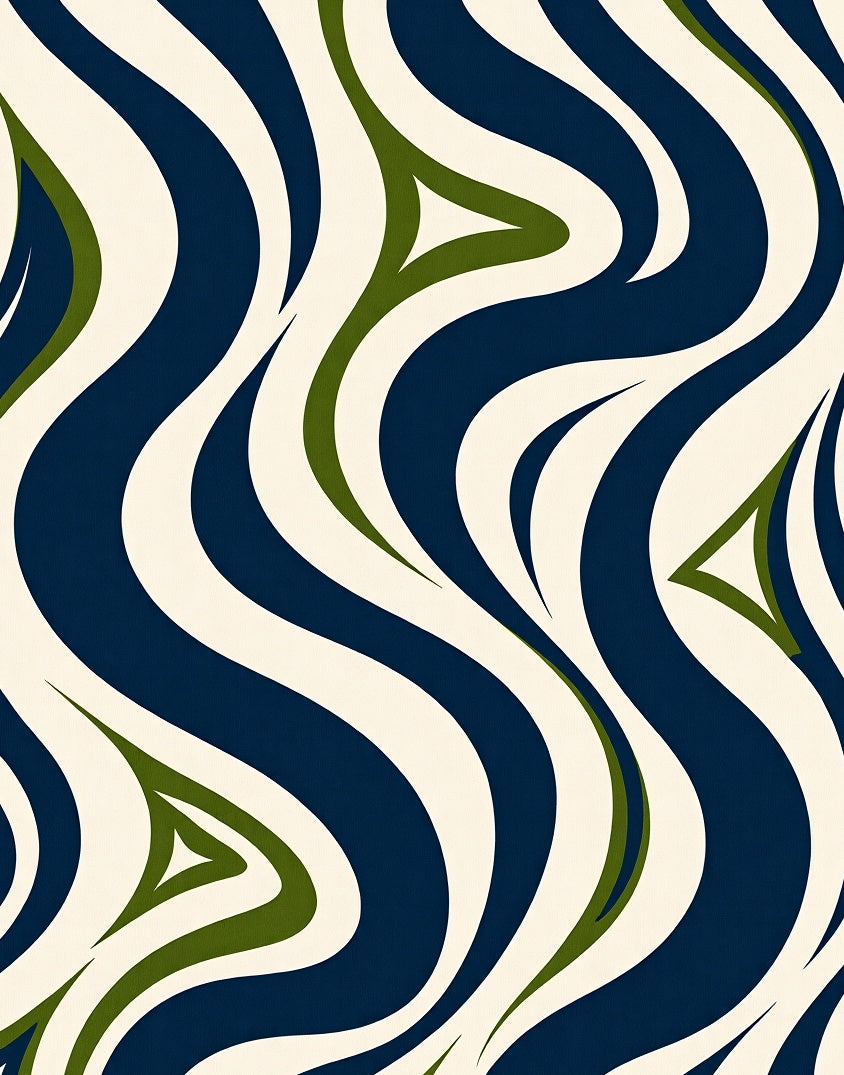 Wavy Blue Green Cream Pattern Rug