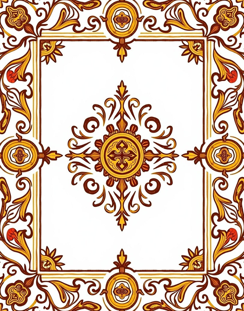 Ornate Floral Scrollwork Tile Design Rug