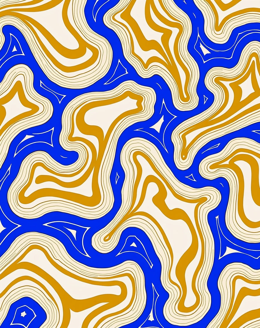 Abstract Swirls Blue Gold Rug