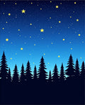 Starry Night Forest Silhouette Rug