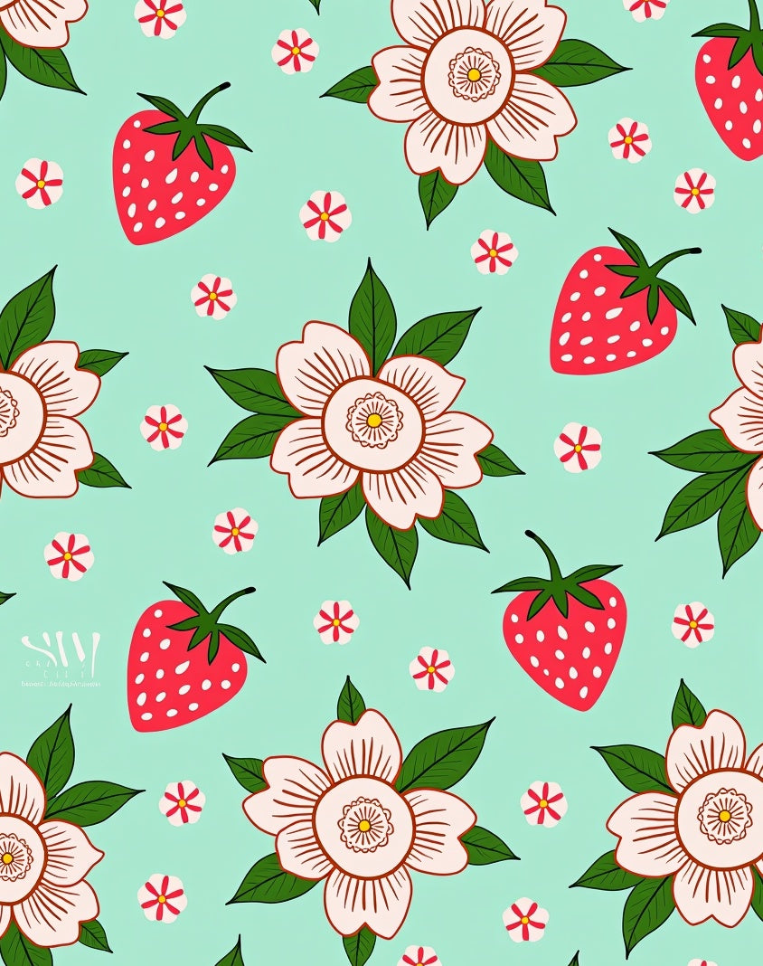 Strawberry and Daisy Pattern Design Rug