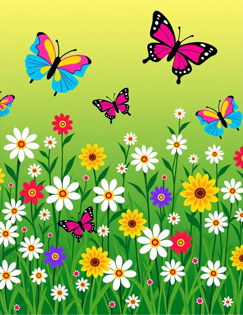 Vibrant Floral Butterfly Meadow Design Rug