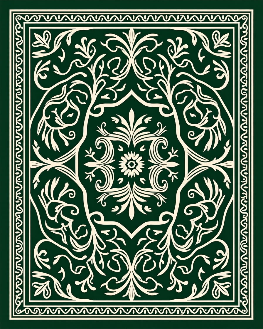 Ornate Floral Scrollwork Pattern Rug
