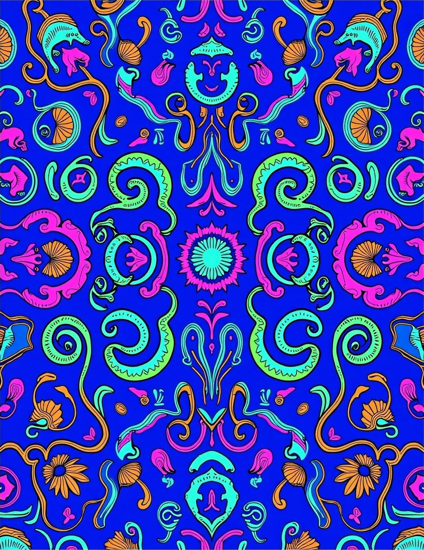 Vibrant Psychedelic Floral Swirl Pattern Rug