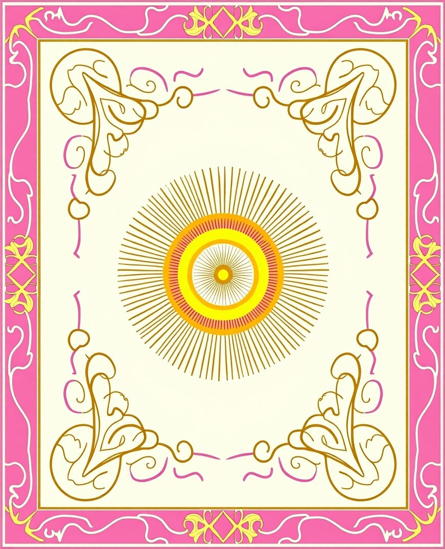 Gold Sunburst Pink Swirl Frame Rug