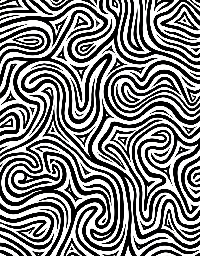 Abstract Black White Organic Swirls Rug