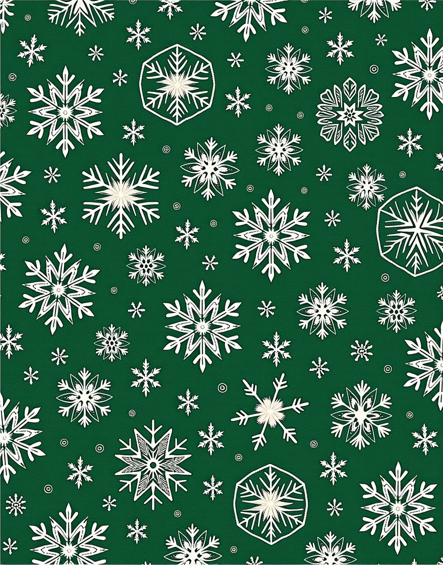 White Snowflake Patterned Green Rug