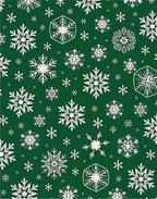 White Snowflake Patterned Green Rug