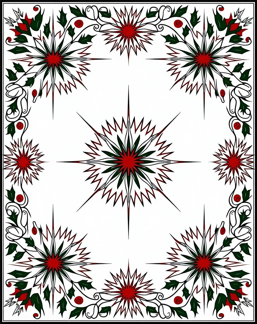 Crimson Emerald Starburst Floral Arrangement Rug
