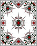 Crimson Emerald Starburst Floral Arrangement Rug