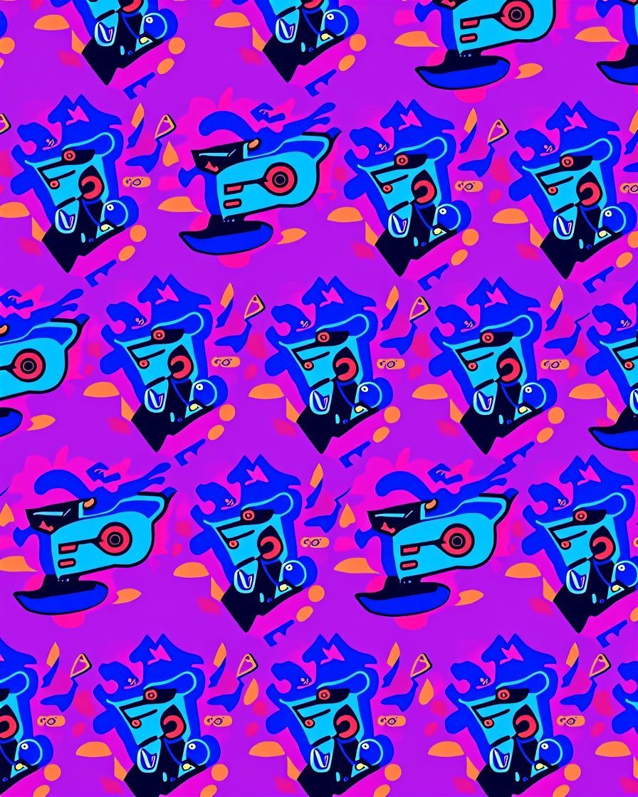 Abstract Blue Pink Character Pattern Rug