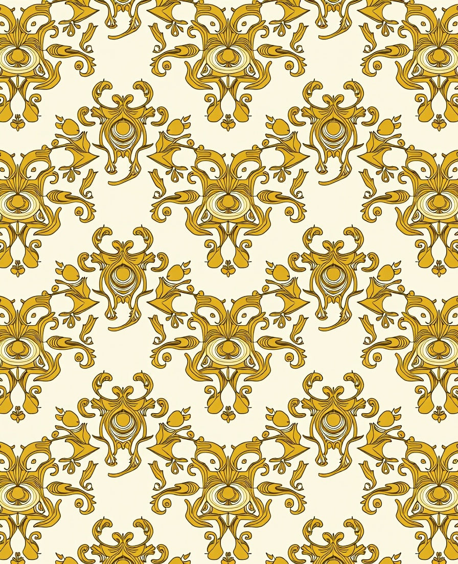 Golden Floral Scroll Pattern Rug