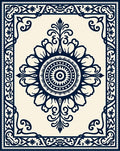 Classic Dark Navy Intricate Floral Design Rug