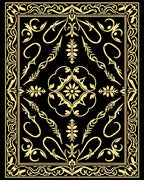 Elegant Black Gold Floral Pattern Rug