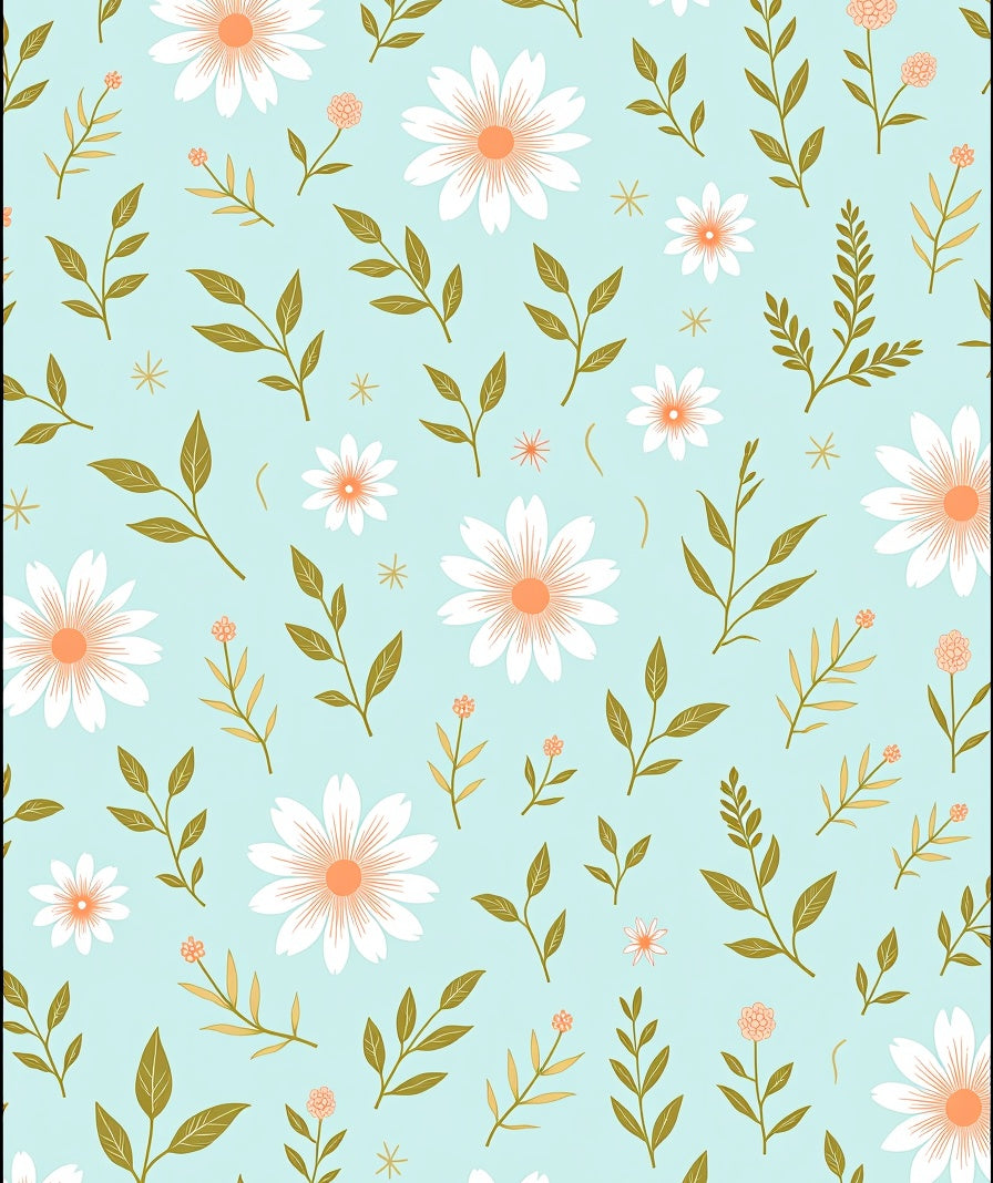 Delicate White Daisy And Leaf Pattern Rug