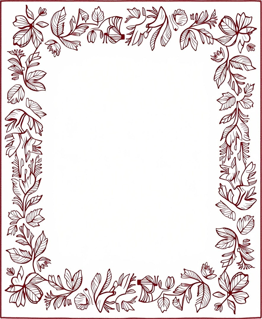 Ornate Floral Border Design With Leaves Rug