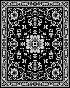 Classic Black White Floral Border Design Rug