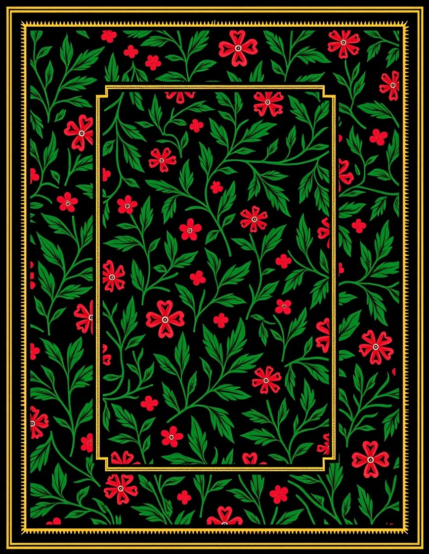 Black Floral Vine Pattern Rug