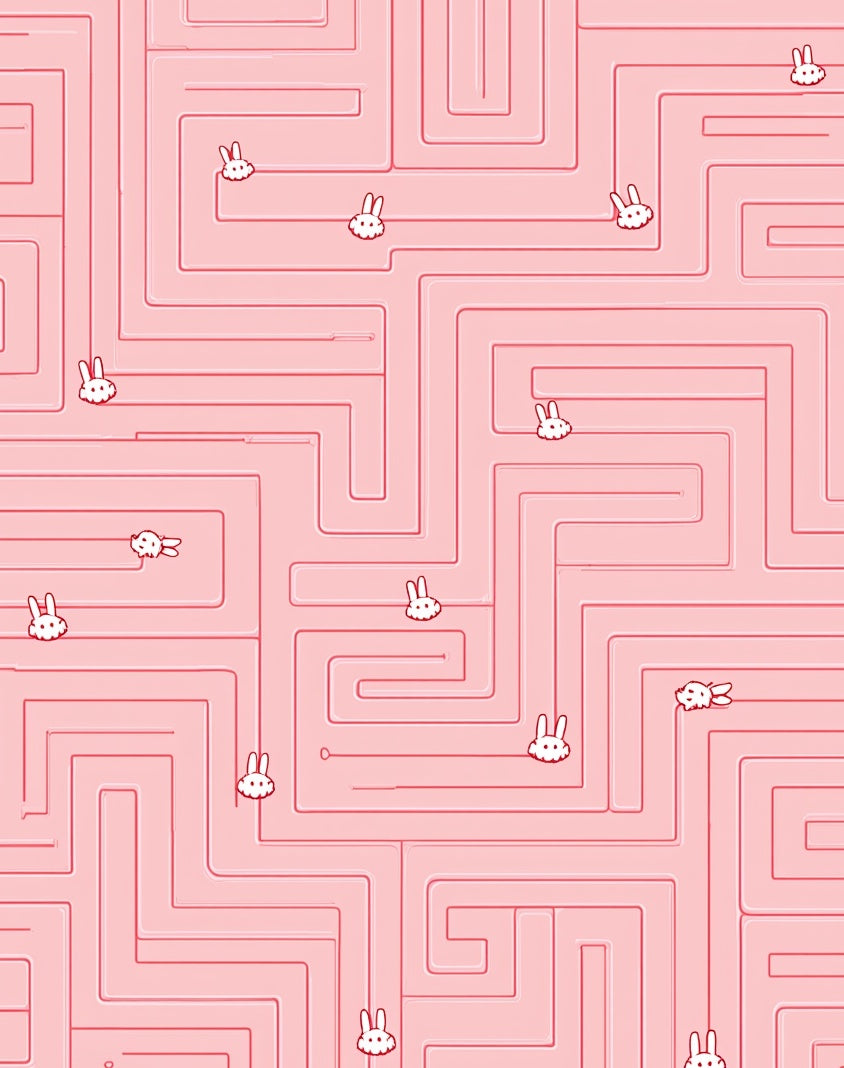 Pink Maze With Cartoon Bunnies Rug