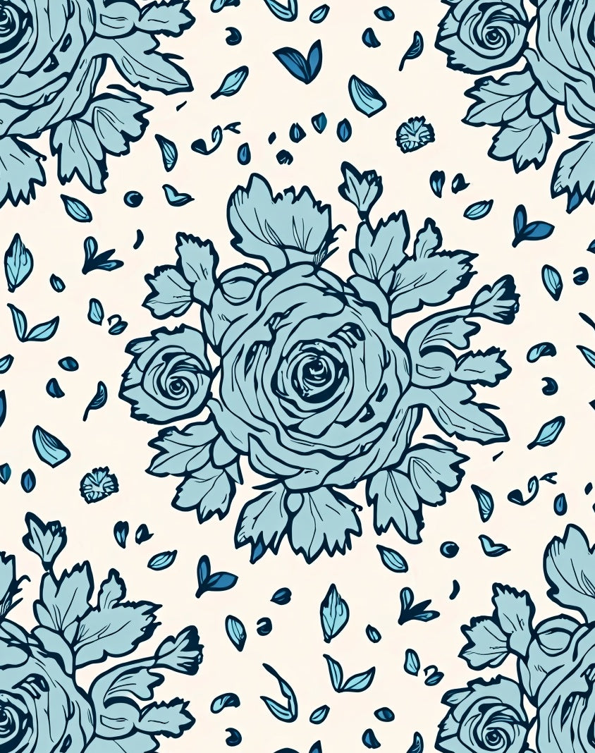 Floral Blue Sketch Style Rug