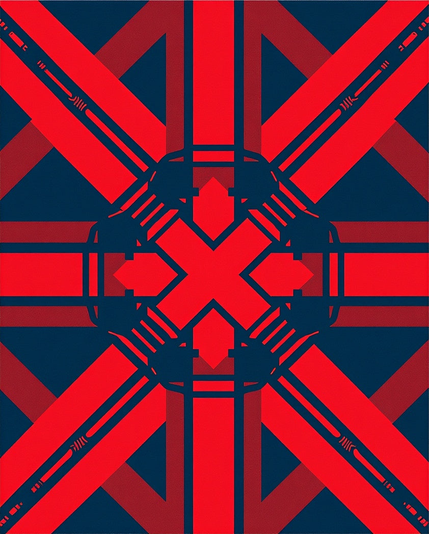 Bold Red And Blue Geometric Pattern Rug