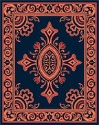 Ornate Red Orange Floral Pattern Rug