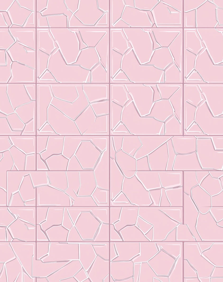 Pink Cracked Tile Pattern Design Rug