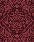 Rich Red Swirl Damask Pattern Rug