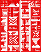 Geometric Red Maze Pattern Rug