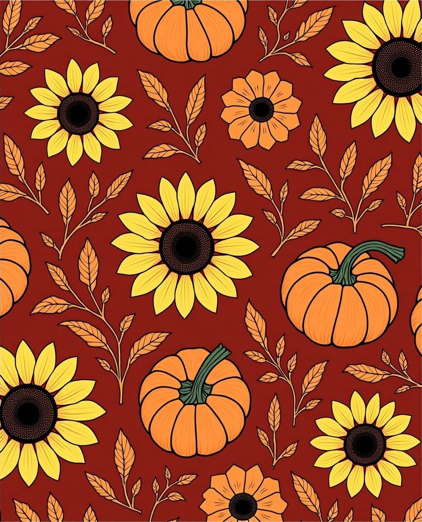Autumnal Pumpkin Sunflower Pattern Rug