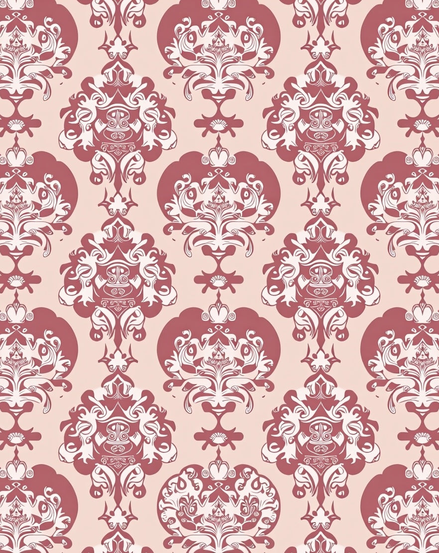 Elegant Crimson Damask Scroll Rug
