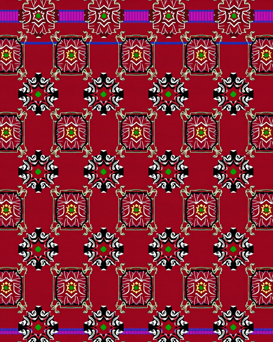 Red Floral Medallion Patterned Rug