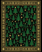 Elegant Green Pine Forest Stars Border Rug
